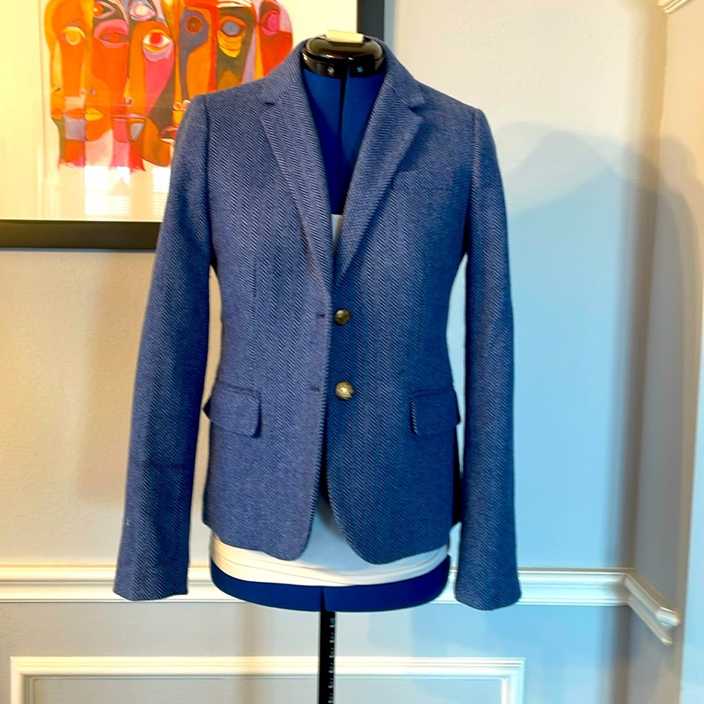 J. Crew Blue Herringbone Wool Blend Blazer